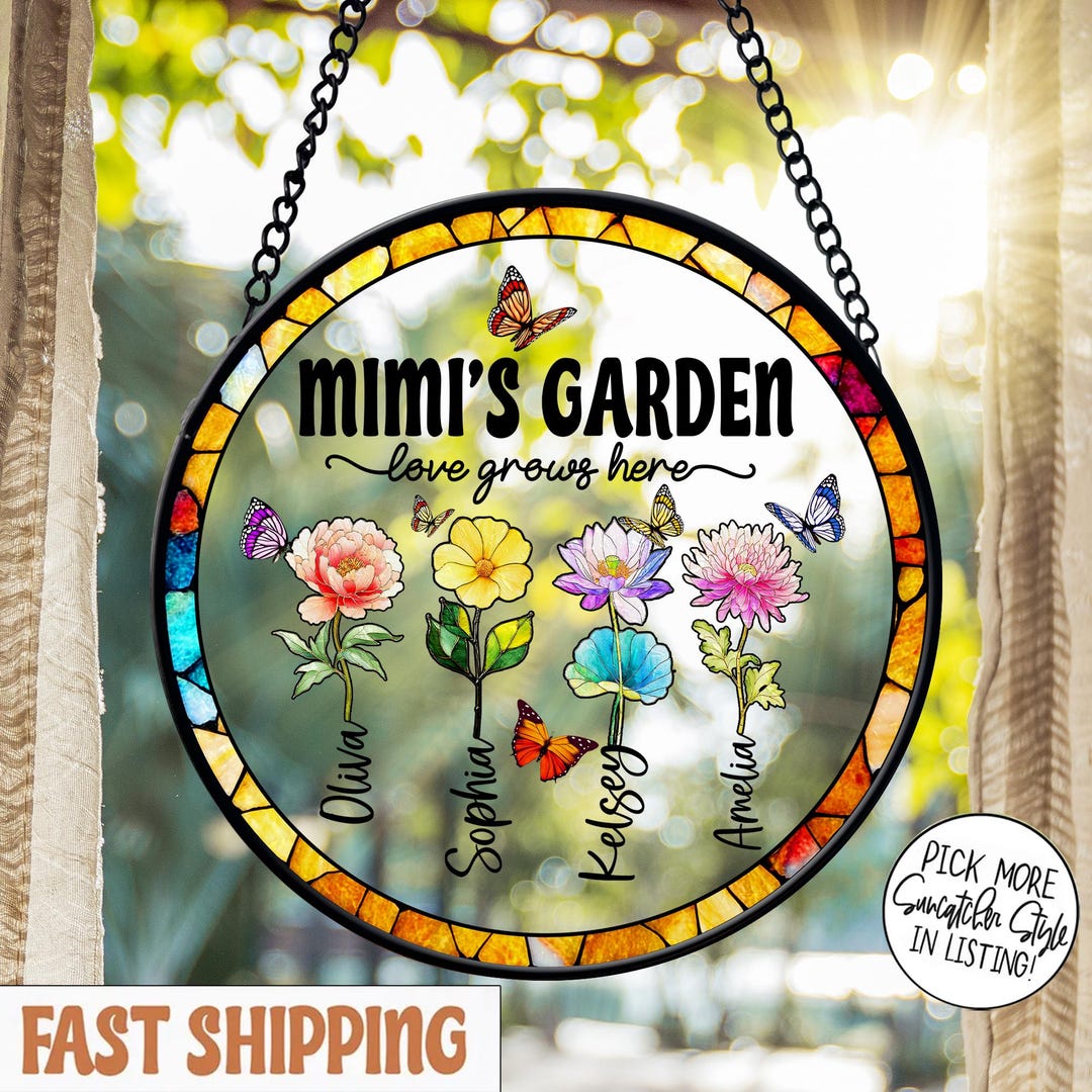 Custom Grandma's Garden Stained Glass, Personalized Love Grows Here ...