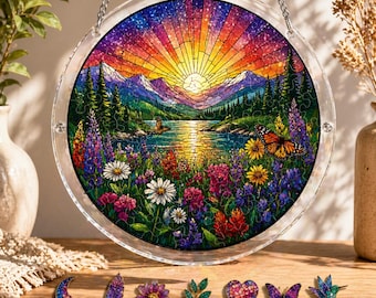 Wildflower Suncatcher Puzzle DIY Kit, Acrylic Window Hanging Decor, Adult Craft Kit, Floral Suncatcher, Rainbow Light Maker, Gift for Her