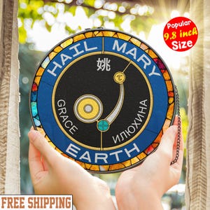 Project Hail Mary Mission Patch Suncatcher, Space Sci-Fi Book, Stained Glass Rocky Window Hanging