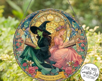 Stained Glass Elphaba Glinda Suncatcher, Wicked Musical Window Hanging Ornament
