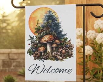 Welkom Flag Garden & House Banner, Cottegecore Mushroom Autumn Fall Yard Decor, Black Owned Shop
