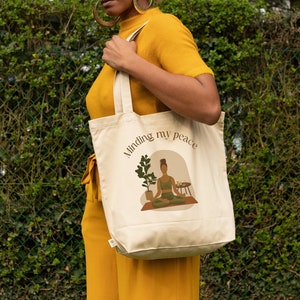 Organic Eco Tote  Canvas Bag Yoga Meditation Sustainable Minding My Peace- Black Owned Shop