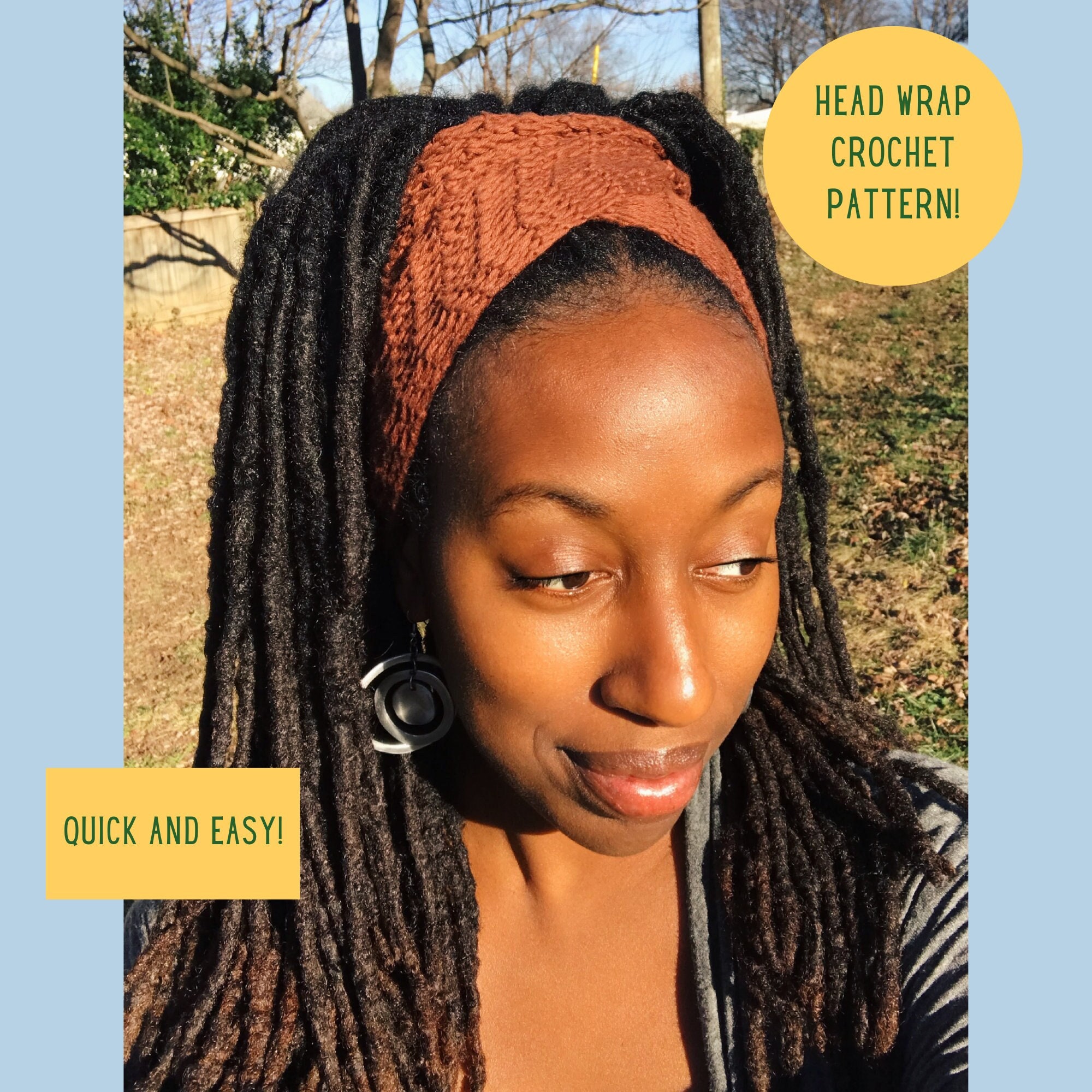 GreenRootsDesignCo Quick and Easy Crochet Head Wrap Pattern, Cotton Headwrap, Long Headband, Crochet Gift, Natural Hair Gift, Dreads Accessories