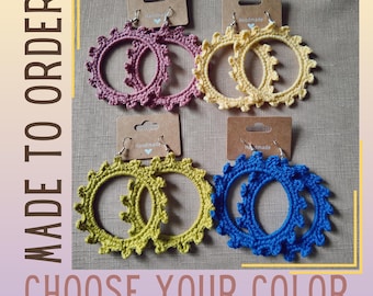 Crochet Cotton Hoop Earrings, Made To Order, Choose Your Color, Black Owned Shop, Handmade Gift, Lightweight Earrings, Gifts for Her