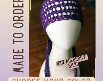 CUSTOM Mulberry Silk Crochet Headwrap, 100% Silk Gift, Black Owned Shop, Pick Your Color, Made To Order, Crochet Hair Accessory, Elegant