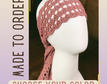 Crochet Headwrap- Choose Your Color! Custom Made-To-Order Crochet Headband, 100% Egyptian Cotton, Black Owned Shop, Hair Accessories Gift