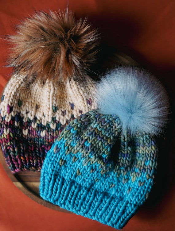 Custom Knit Merino Wool Beanie: Hand-dyed Chunky Winter Hat 