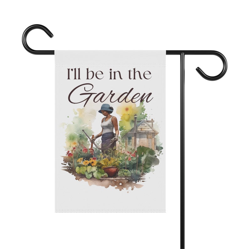 Banner I'll Be in the Garden, Black Girl Garden, Black Gardener, Urban Farm Decor, Plant Mom Flag, Black Owned Shop, Tuincadeau afbeelding 4