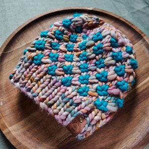 Luxury Merino Wool Beanie, Malabrigo Rasta Bulky Knit Hat, The Arbor Beanie, Black Owned Shop, Handmade Knit Winter Beanie, Blue and Pink