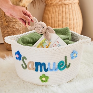 Personalized Crochet Baby Storage Basket, Handmade Custom Name Basket, Baby Shower Keepsake, Nursery Organizer, Baby Girl Boy Gift