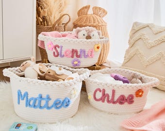 Personalized Crochet Baby Basket: Cotton Rope Nursery Organizer