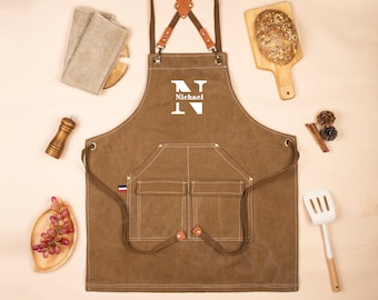 Grembiule con nome personalizzato, Grembiule personalizzato stampato da chef con tasche, grembiule con cinghie regolabili, Grembiule da barbecue, Regalo personalizzato per lui, Grembiule da forno