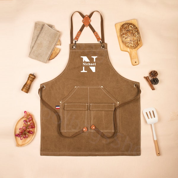 Custom Name Apron,Chef Printed Personalised Apron with pockets,apron with adjustable straps,Barbeque Apron,Custom Gift for Him,Baking Apron