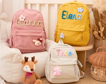 Zaino per bambini con nome personalizzato - Borsa prescolare personalizzata per bambini, grazioso regalo per il ritorno a scuola, zaino in velluto a coste con nome ricamato per bambini e bambine