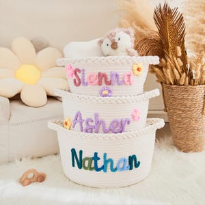 Custom Crochet Baby Basket, Personalized Storage Basket, Baby Shower Gift, Handmade Nursery Organizer, Baby Girl Boy Keepsake, Toy Basket