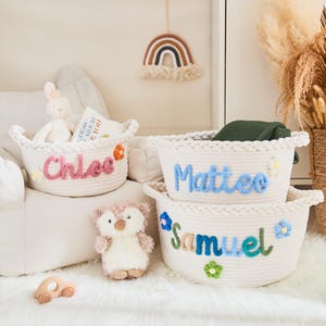Personalized Crochet Baby Basket, Custom Name Storage Basket, Handmade Nursery Organizer, Baby Shower Gift, Toy Basket, Baby Room Decor