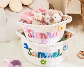 Personalized Crochet Baby Basket: Nursery Storage Organizer, Custom Name & Icon