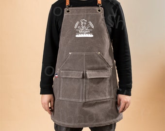 Personalisierte Segeltuchschürze mit verstellbaren Trägern, benutzerdefinierte Monogramm Schürze, Grillschürze, Küchenutensilien Schürze 3 Taschen, Name Chefschürze