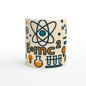 Science themed White 11oz Ceramic Mug, chemistry, physics mug, gift for teacher, student, friend, nerd, biology