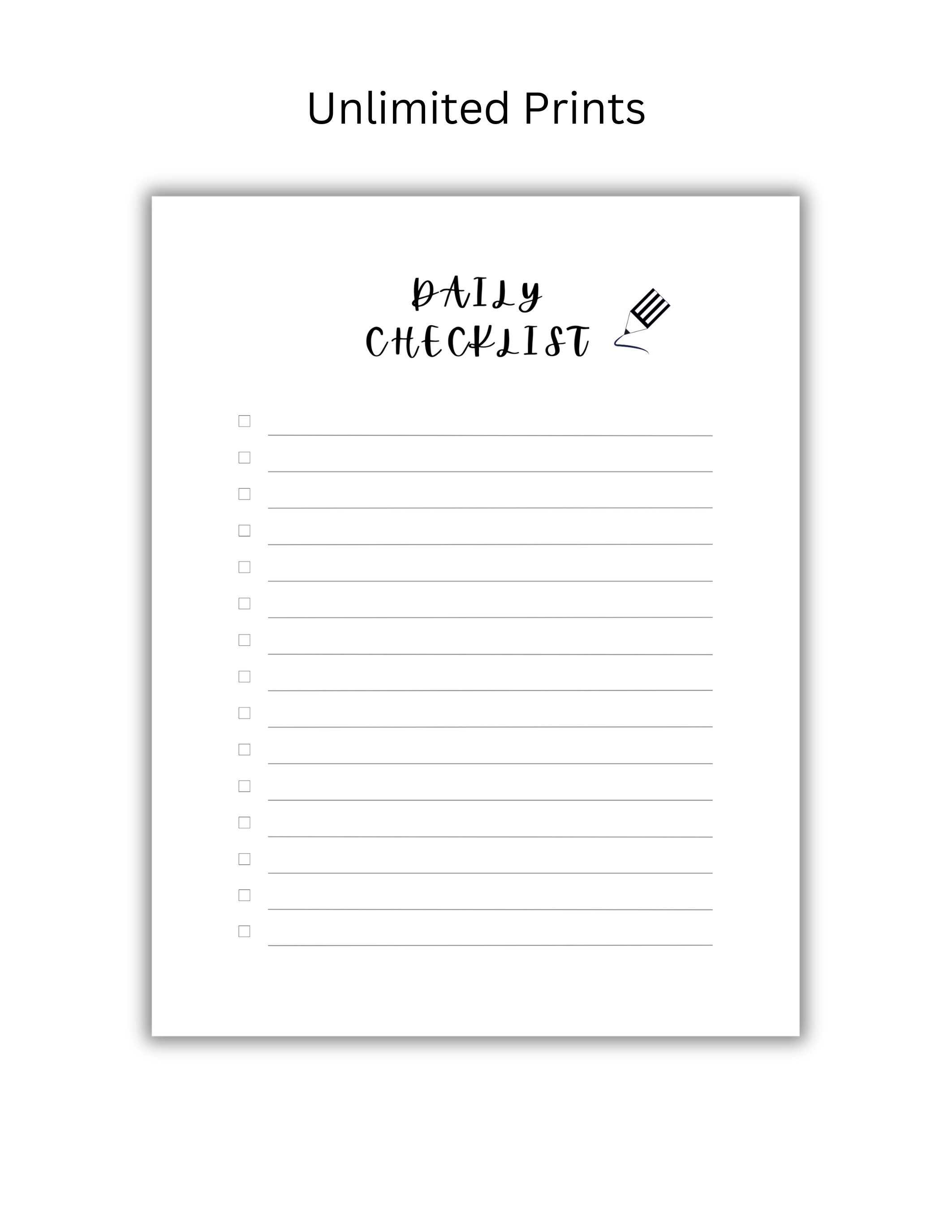 Daily Checklist Printable PDF Weekly Checklist Simple Etsy