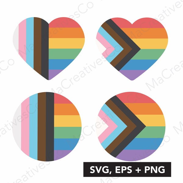 Circle and heart LGBTQ+ pride flags. Printable Cut Files svg, eps and png