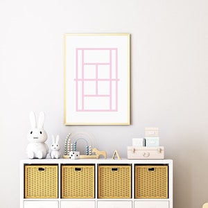 Simple Tennis Wall Art, Childrens Tennis Theme Prints, Pink Tennis Printable, Minimalist Nursery Prints, Tennis Court Instant Download