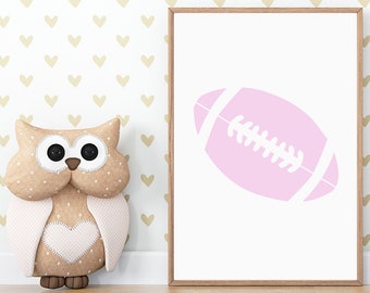 Lámina infantil de fútbol rosa, arte minimalista para la pared de los niños (descarga digital)