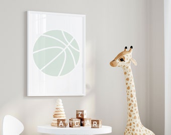 Neutral Basketball Nursery Print, Sports Theme Wall Art (Digital Download)
