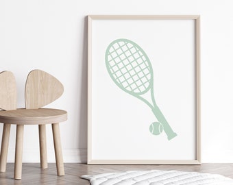 Green Tennis Nursery Print, Kids Sports Wall Art (Digital Download)