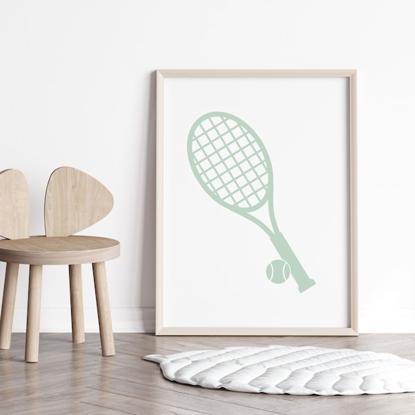 Simple Tennis Wall Art, Childrens Tennis Theme Prints, Green Tennis Printable, Minimalist Nursery Prints, Neutral Nursery Instant PNG Print