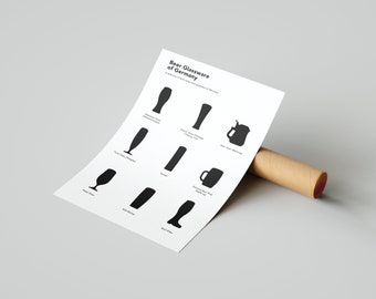 German Beer Glassware Art Print: Minimalist Beer Styles Poster