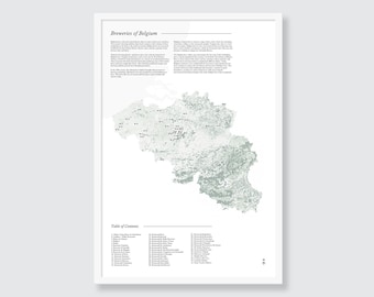Belgiens bryggerier, belgisk ölposter, ölstilar, ölälskare, ölgåva till pappa, fars dag-gåva, ölkonst, original