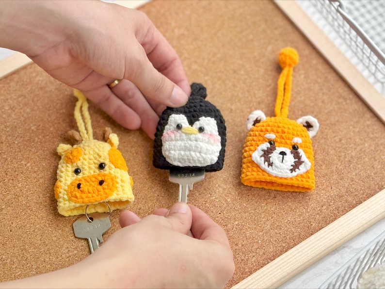 Key Cover Crochet Pattern, Red Panda Key Cover Pattern, Griffee Key Cover Pattern, Penguin Key Cover Pattern, Amigurumi Crochet Pattern image 2