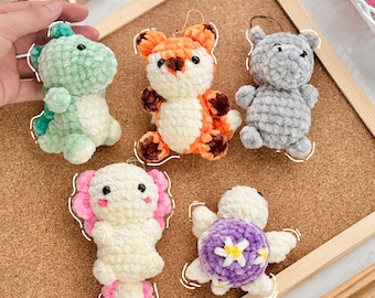 Schlüsselanhänger Häkelanleitung, Amigurumi Schlüsselanhänger Häkelanleitung, Amigurumi Häkelanleitung, Nilpferd Fuchs Axolotl Dinosaurier Schildkröte Häkelanleitung