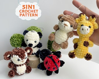 Crochet Pattern Keychain, Amigurumi Crochet Pattern Keychain, Ladybug Turtle, Monkey Crochet, Baby Sea Otter, Giraffe Crochet, Panda Crochet