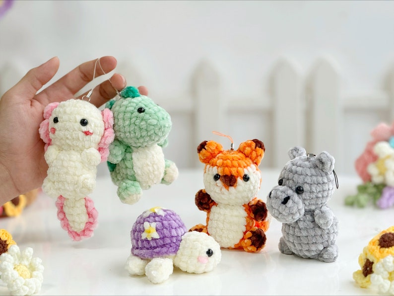Combo Keychain Crochet Pattern, Dinosaur Keychain, Aloxolt Pattern, Hippo Pattern, Turtle Pattern, Dinosaur Pattern, Amigurumi crochet image 7