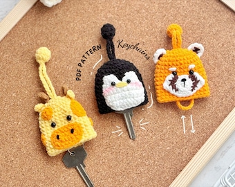 Key Cover Crochet Pattern, Red Panda Key Cover Pattern, Griffee Key Cover Pattern, Penguin Key Cover Pattern, Amigurumi Crochet Pattern