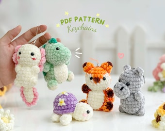 Keychain Crochet Pattern,  Dinosaur Pattern, Aloxolt Pattern, Hippo Pattern, Turtle Pattern, Dinosaur Pattern, Amigurumi Crochet Pattern