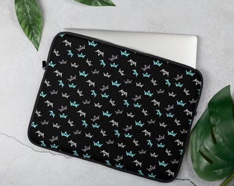 Crown Print Laptop Sleeve- teal and Steal grey