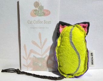 Double peluche d'herbe à chat, grain de café pour chat, fait main, jouets en feutre de laine mélangée, fabriqués par SNEACful Gifts