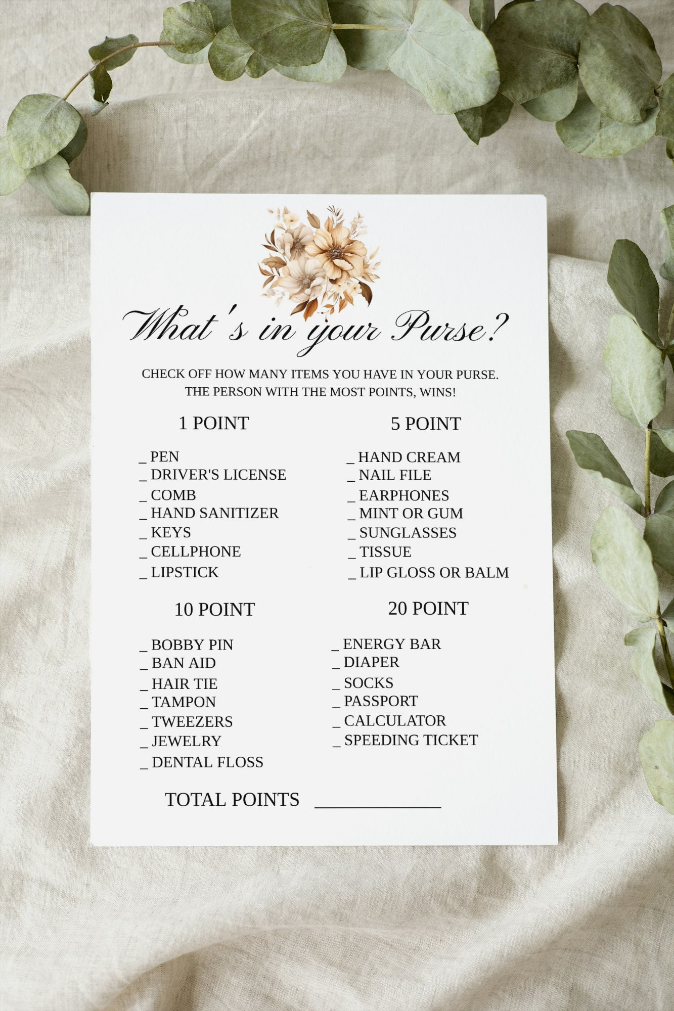 Boho Baby Shower What's in Your Purse Game Template, Fun Printable ...