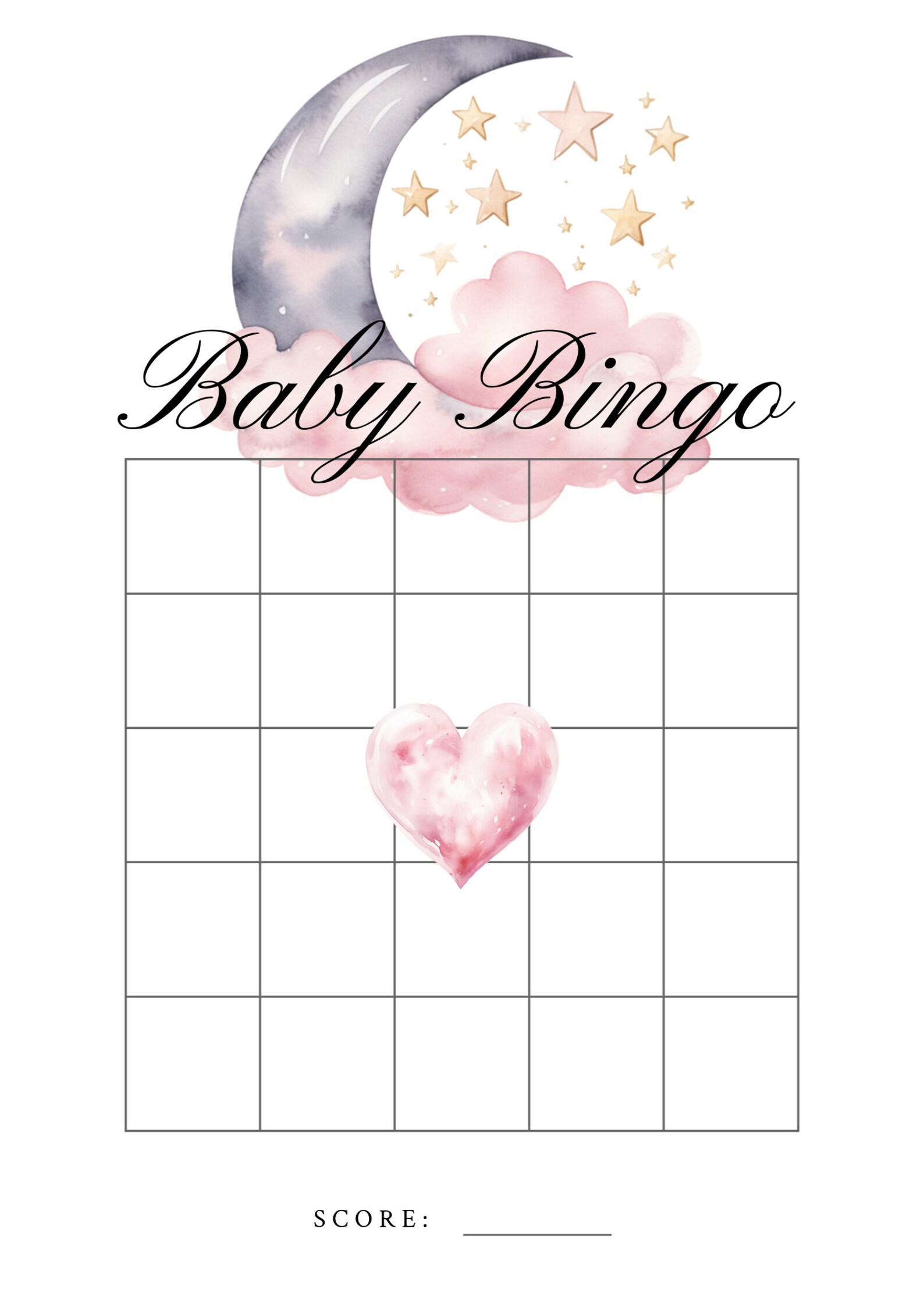 Pink Baby Shower Bingo Game, Printable Template, Instant Download, Girl ...