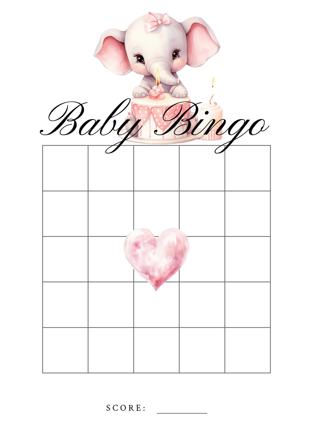 Pink Baby Shower Bingo Game, Printable Template, Instant Download, Girl ...