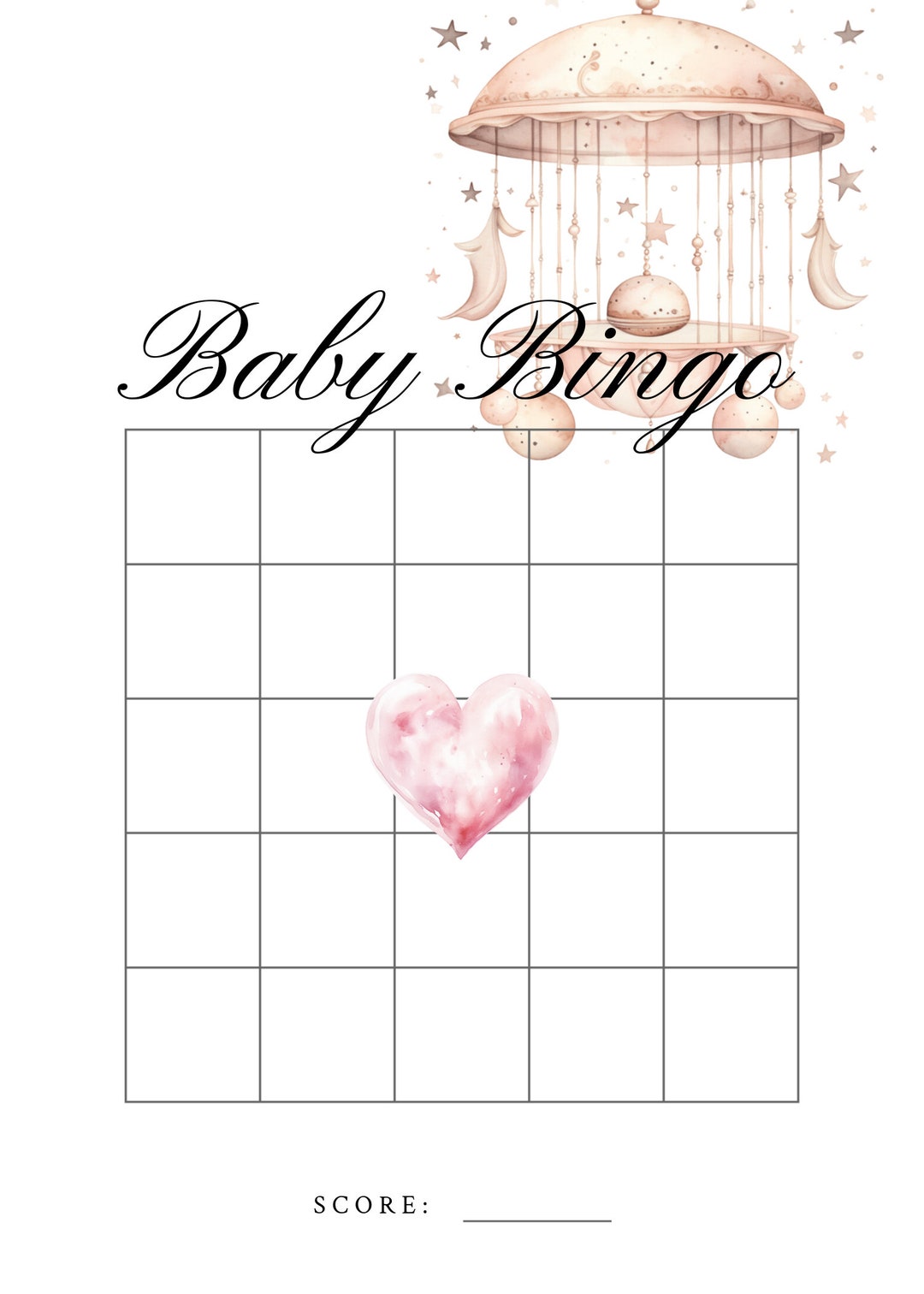 Pink Baby Shower Bingo Game, Printable Template, Instant Download, Girl ...