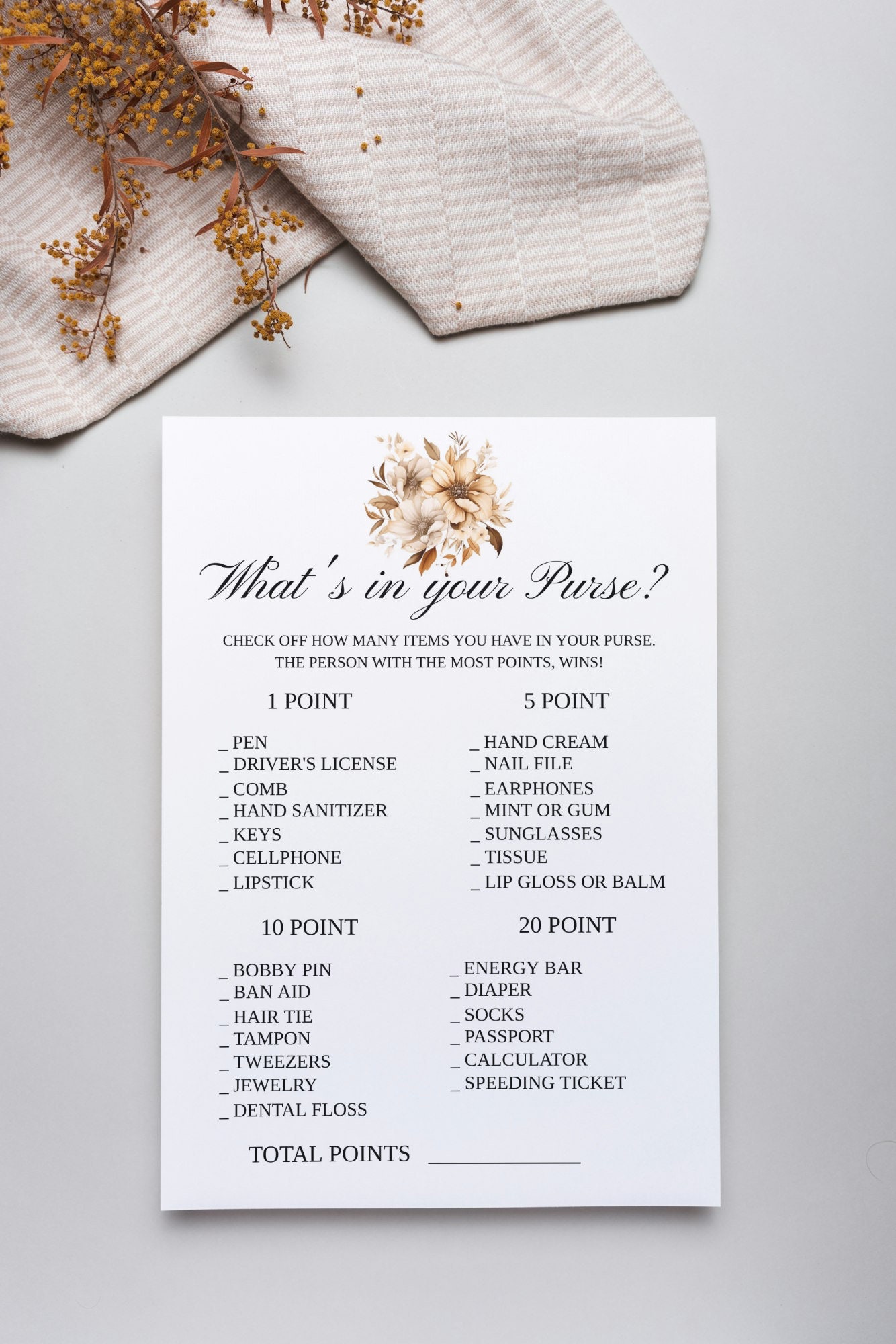 Boho Baby Shower What's in Your Purse Game Template, Fun Printable ...