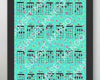 Druckbare Old School 90er Jahre Spaß Ukulele Akkorddiagramm, sofortiger Download, digitale Kopie