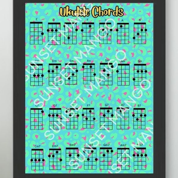 90s Fun Ukulele Chord Chart, Instant Download, Digital Copy