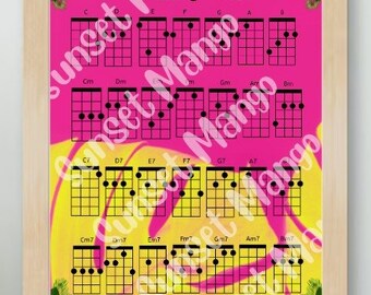 Tropisches Strand Ukulele Akkord Diagramm Digitales Poster, Sofort Download