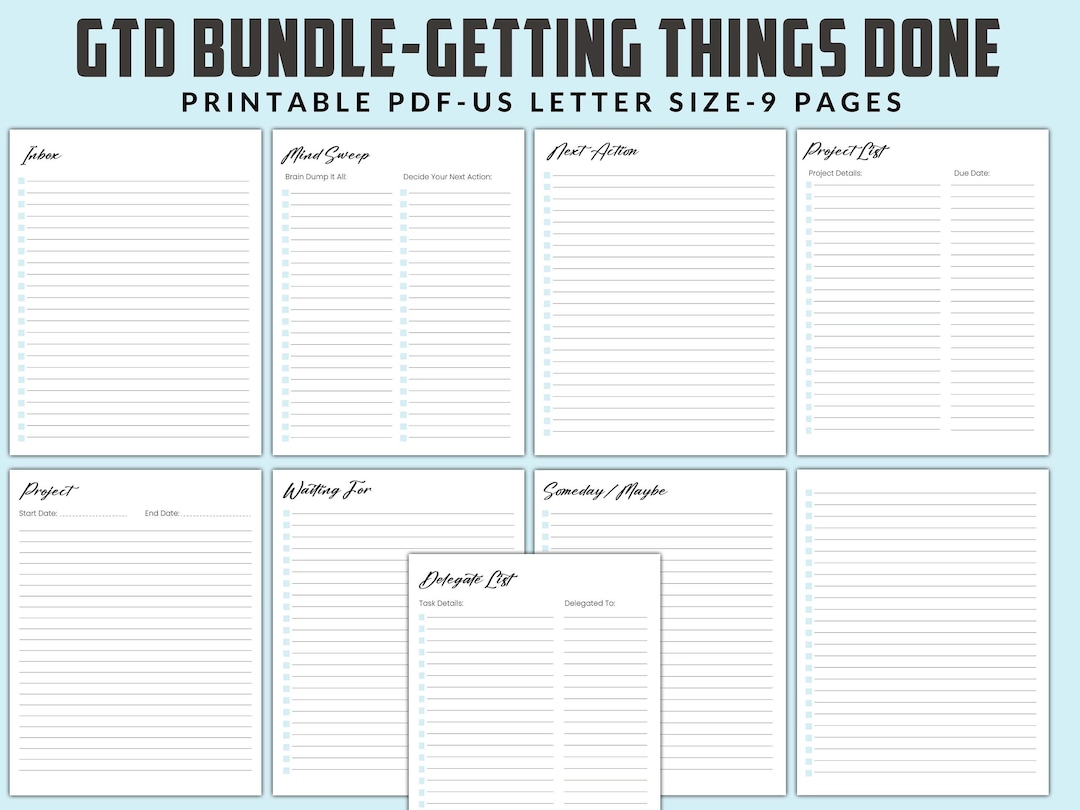 Printable Getting Things Done GTD Planner, GTD Worksheets, Getting Printable Getting Things Done GTD Planner, GTD Worksheets, Getting