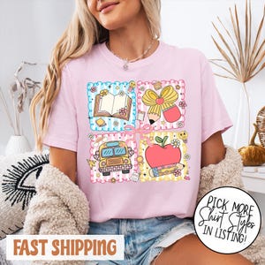 Chemise d'enseignante girly à fleurs BCBG, sac d'école, chemise avec noeud, crayon, chemise 1er jour d'école, chemise preppy pour la rentrée
